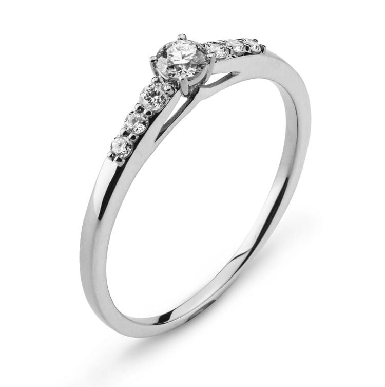 Ring white gold 750 with 6 diamonds H SI Tot. . & 1 brilliant H SI   ct. - with Best Price at Sophy Geneva Jewellery